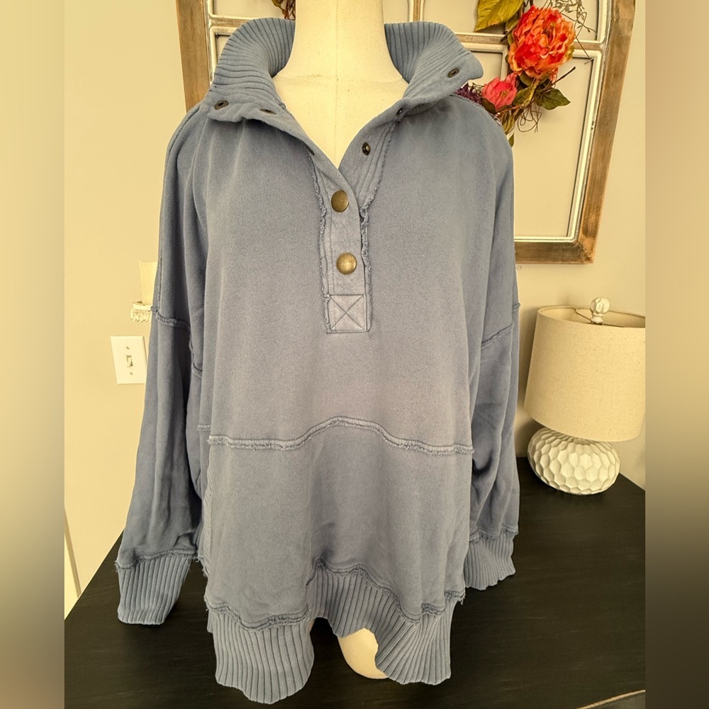 Aerie Women's Blue 1/4 snap pullover